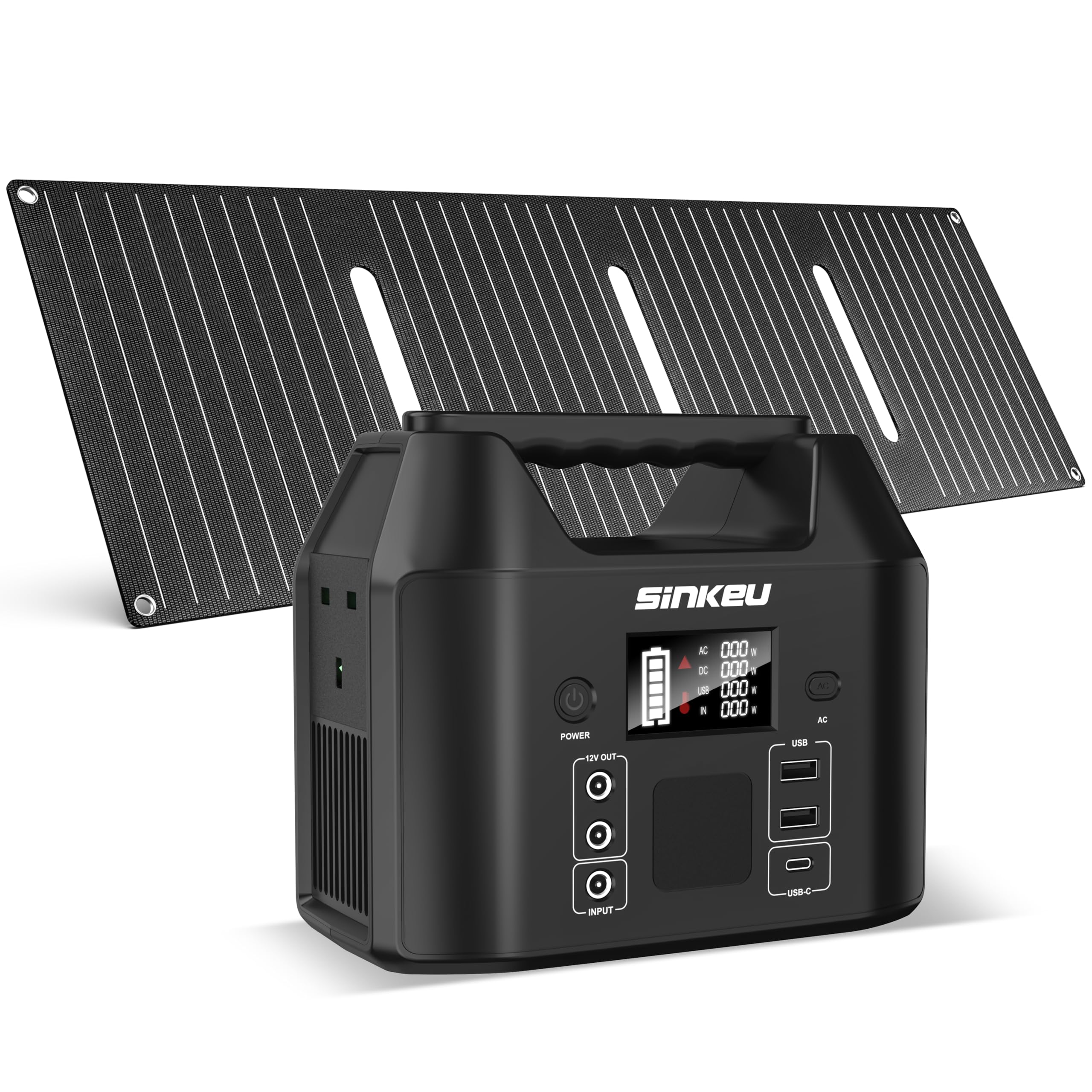 SinKeu Przenośna stacja zasilająca 96 Wh z panelem słonecznym, 40 W, bateria LiFePO4 30000 mAh, generator solarny ma gniazdo AC 230 V 150 W / 12 V DC/USB, zasilanie awaryjne na kemping, piknik, do E150+YT40