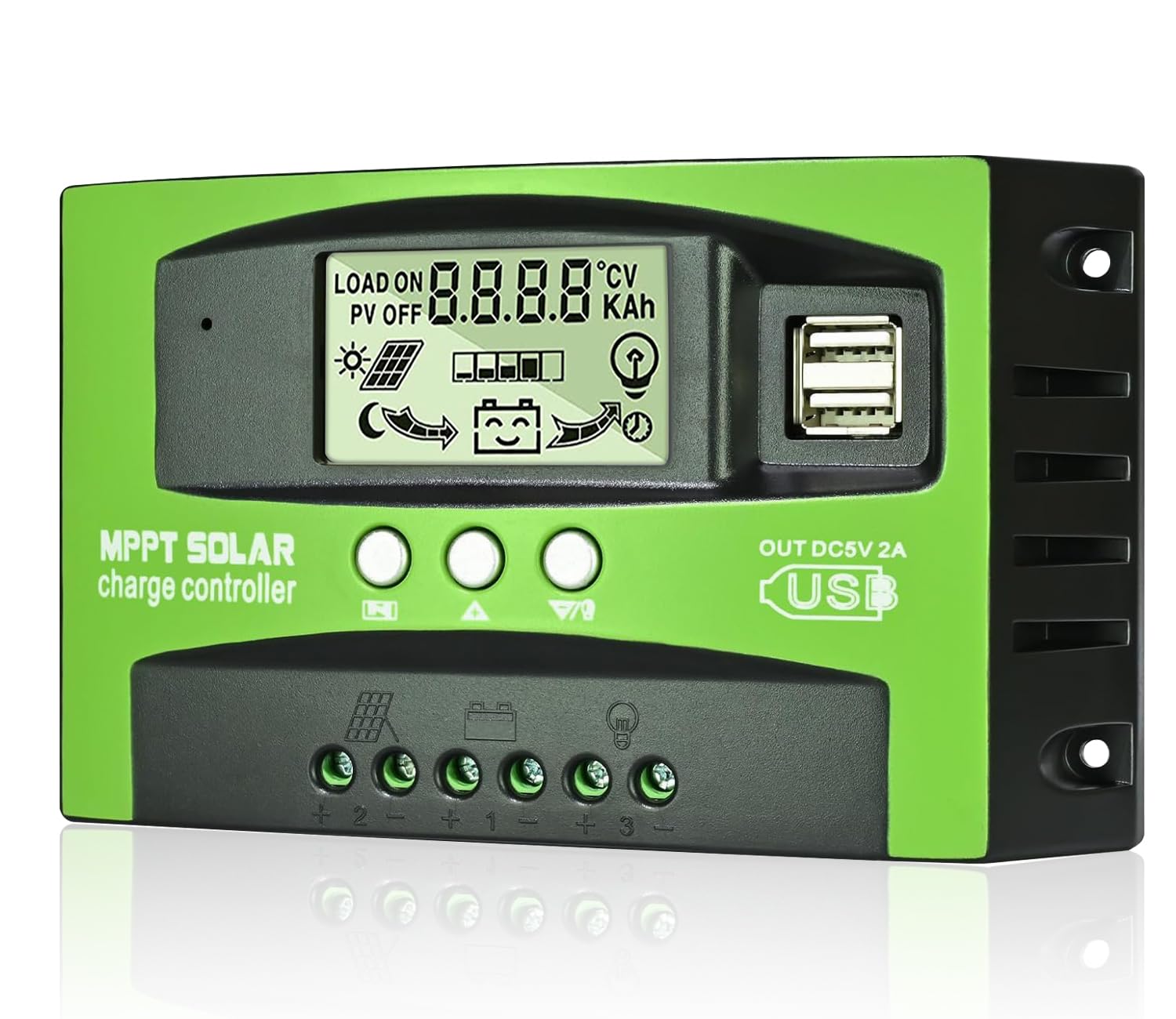 MPPT 60 A solarny regulator ładowania 12 V 24 V, regulator ładowania solarnego MPPT 60 A z czujnikiem temperatury, 2 porty USB, wyświetlacz LCD, pasuje do kolektora słonecznego 12 V, 24 V, ołowiowych, MPPT-60A