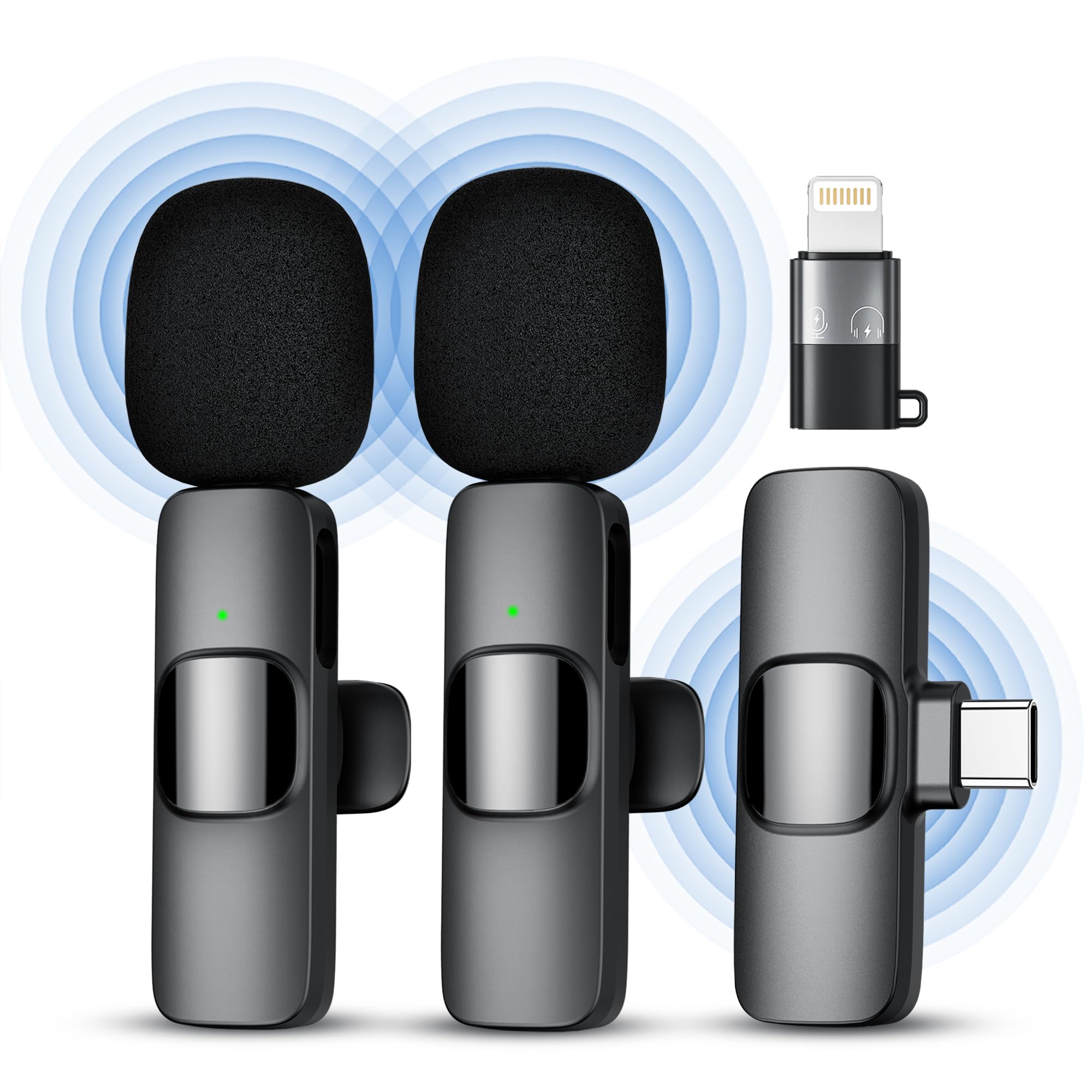 Qhot Bezprzewodowy mikrofon lavalier do iPhone'a, iPada, mikrofonu typu plug-and-play do nagrywania, streamingu na żywo, nie wymaga aplikacji (iOS i USB-C 2MIC)