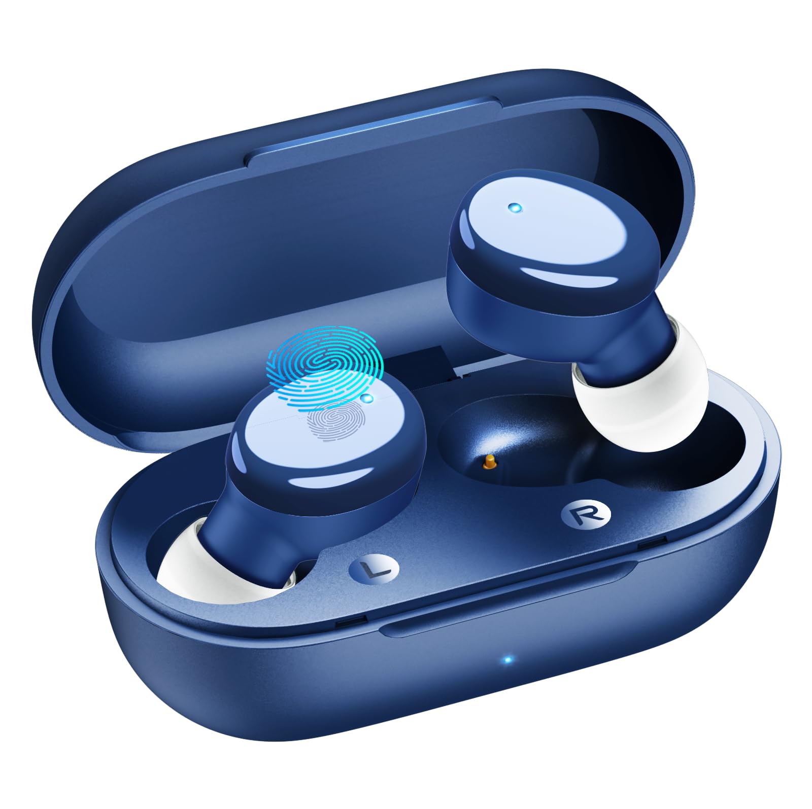 Temdan Bezprzewodowe słuchawki douszne, Bluetooth 5.3 z wbudowanymi mikrofonami, głębokie basy, wyraźne połączenia, ultralekkie słuchawki, do 10 godzin odtwarzania na studia, trening, niebieskie