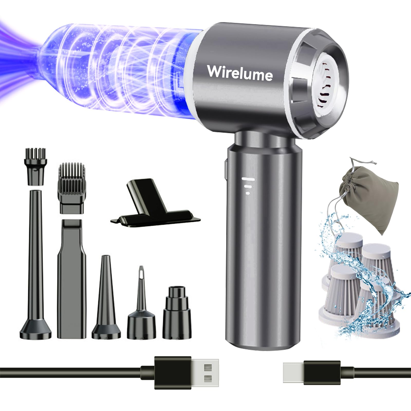 Wirelume Bezprzewodowy odkurzacz ręczny, akumulatorowy, 4 w 1, mały, 22 000 Pa, mini duża moc ssania cyklonowego, przenośny