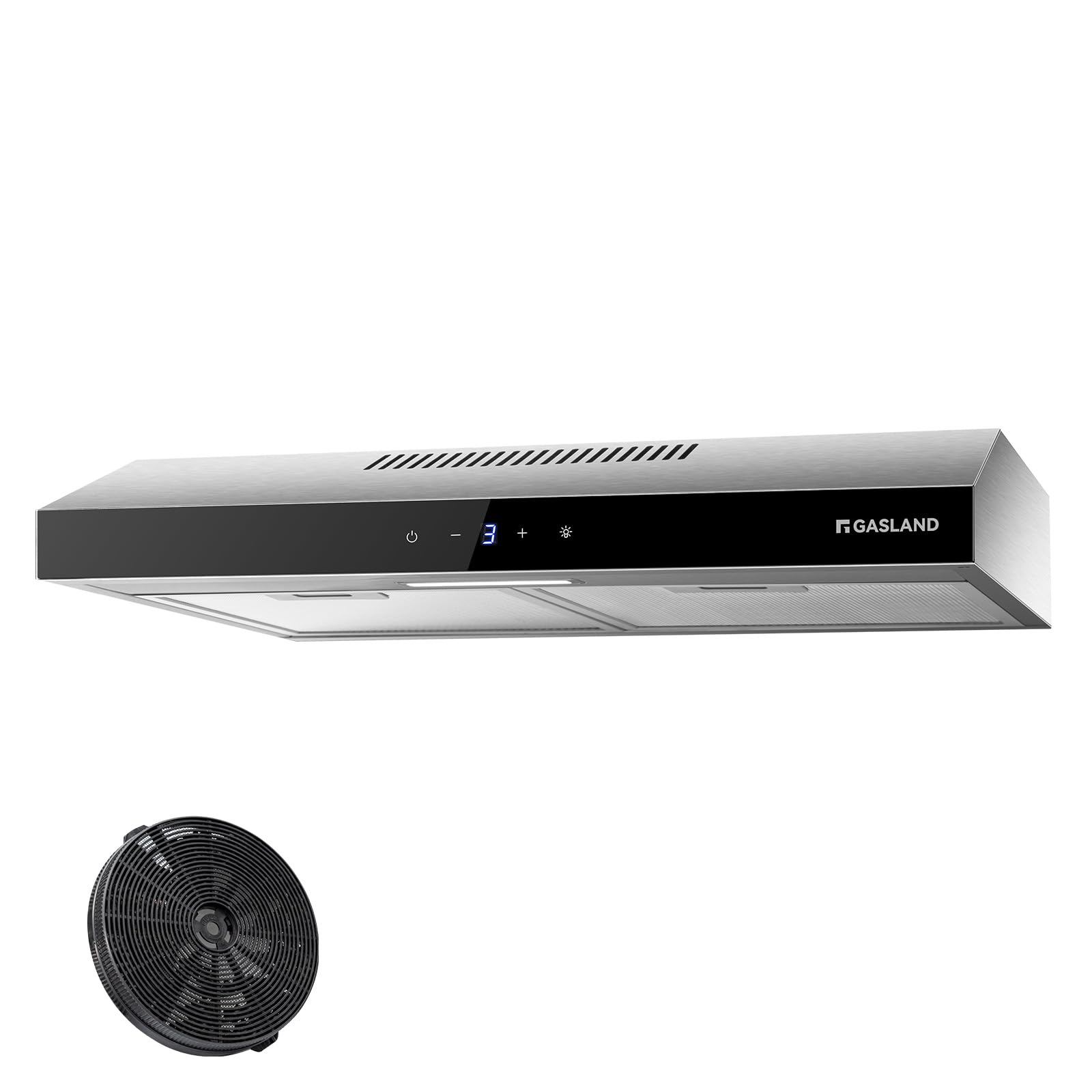 GASLAND SR60SS wizjer okap kuchenny 60 cm, cichy okap kuchenny 202 m³/h z obiegiem węgla, 3 poziomy sterowania dotykowego ekstraktor do podszafki, stal nierdzewna
